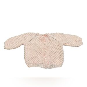 Soft Handmade Pink Crochet Cardigan With Adjustable Strings and Button Closure